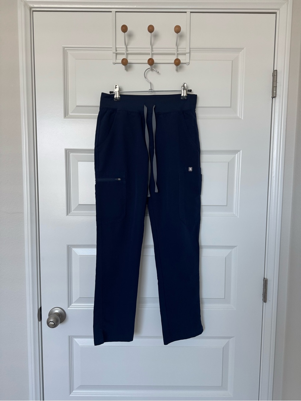 Navy Blue Yola High-Rise Scrub Pants with Grey Drawstring 🩺